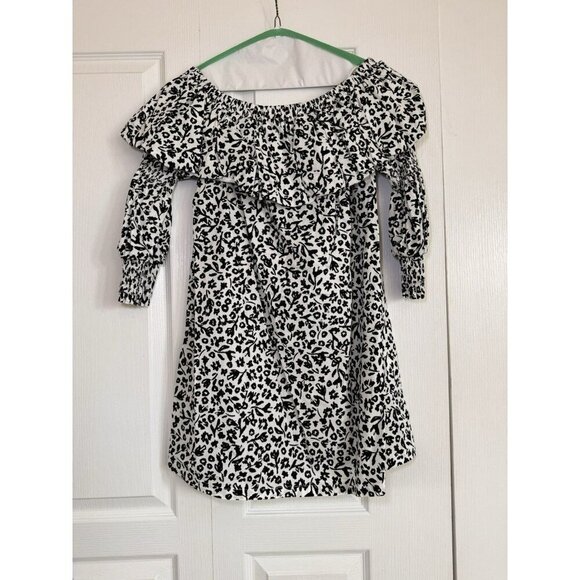 Zara Dresses & Skirts - ZARA Off Shoulder Floral Mini Dress Black White Ruffle 3/4 Sleeve M